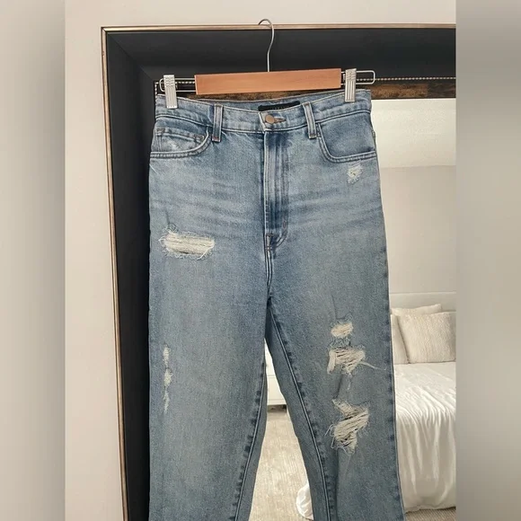 J Brand Light Blue Distressed Straight-Leg Jeans - Picture 3 of 6